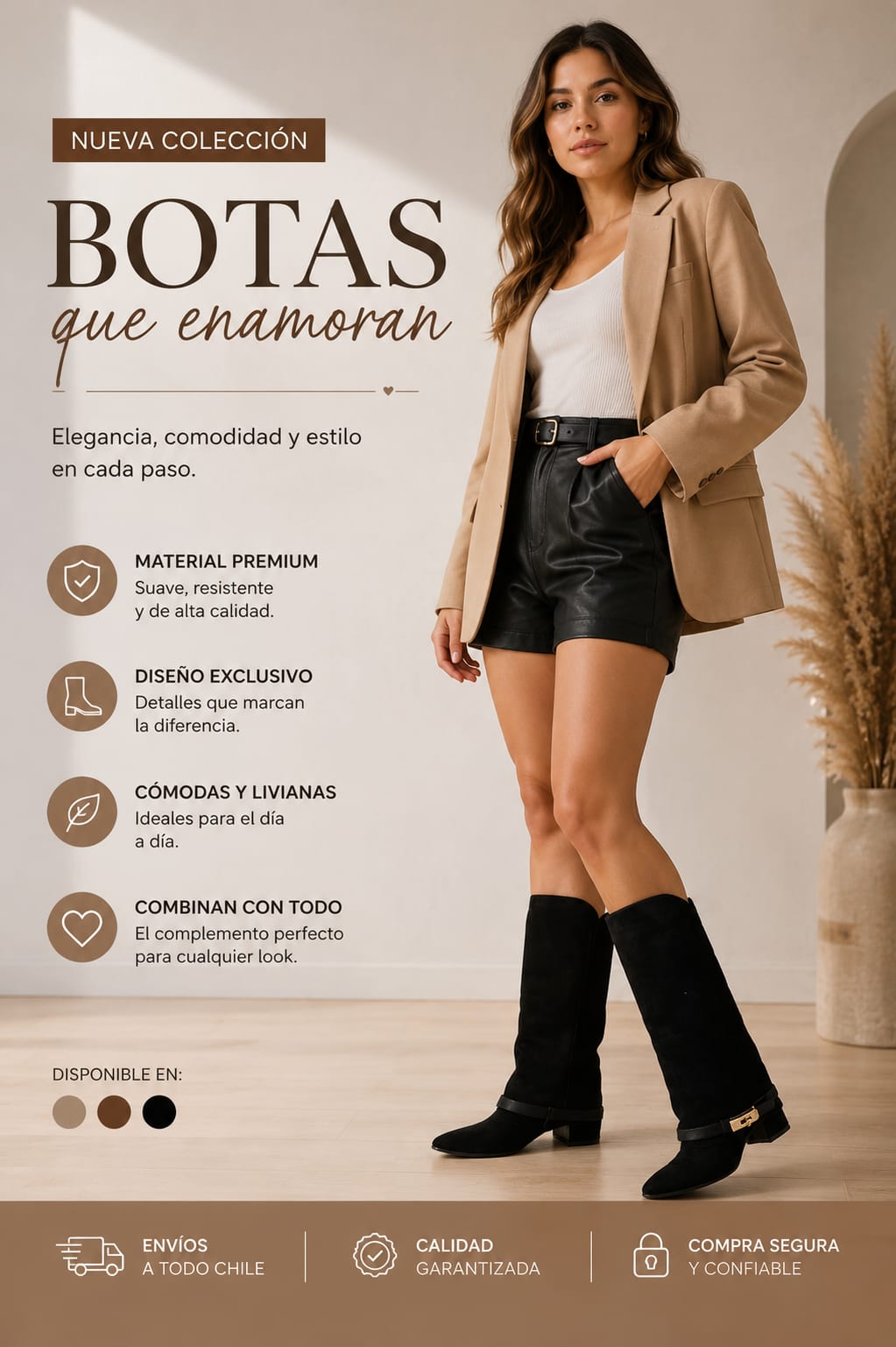 Botas Largas Beige & negra  – Milá Shoes