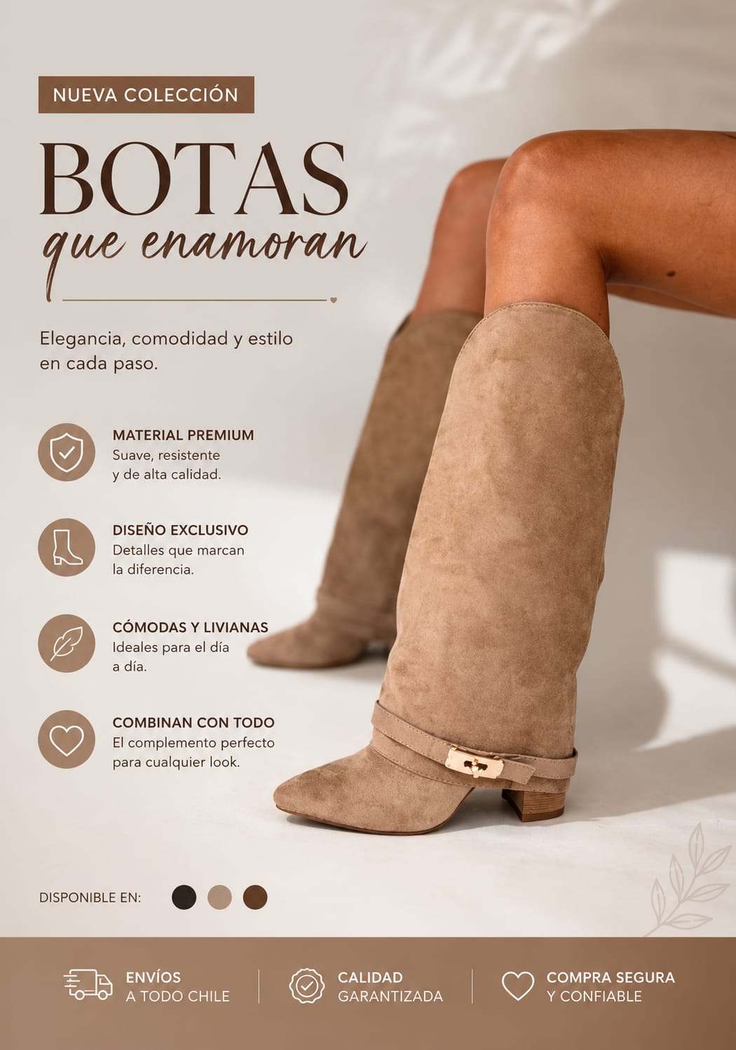 Botas Largas Beige & negra  – Milá Shoes