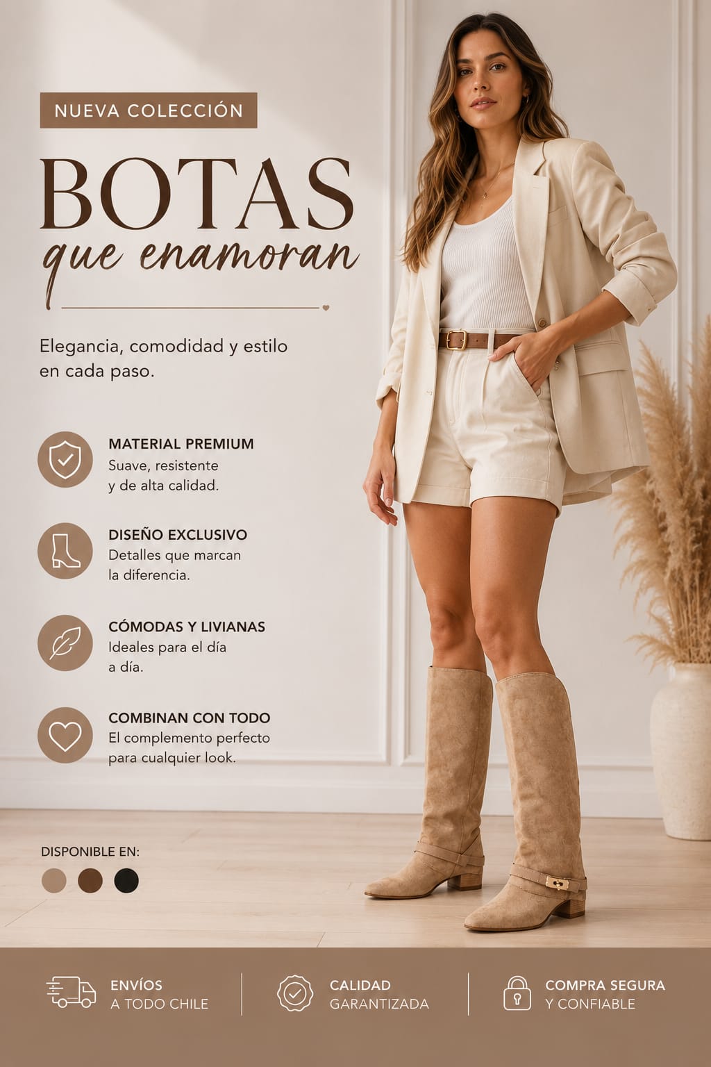 Botas Largas Beige & negra  – Milá Shoes