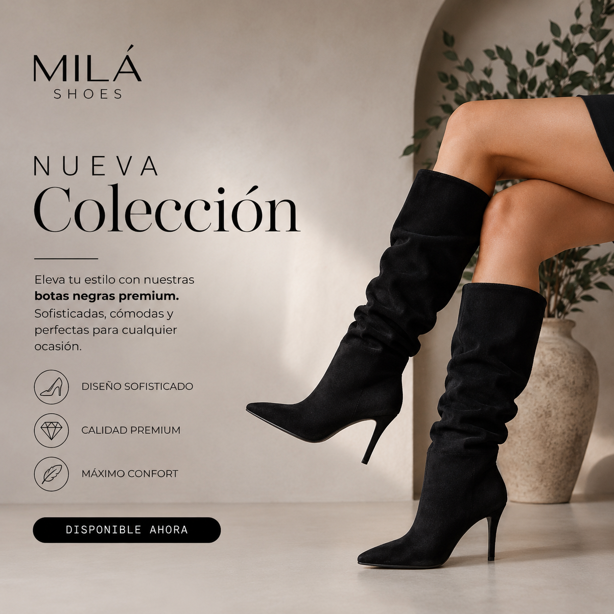 Botas Altas Stiletto black – Milá Shoes